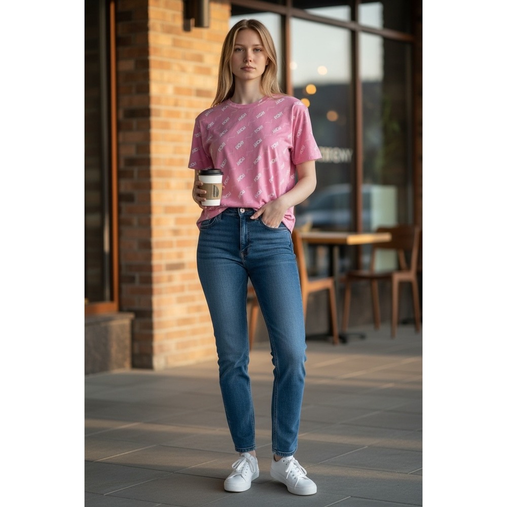 Pony All Over Logo Print Pink T Shirt Short Sleeve Casual‎ Top Size Small